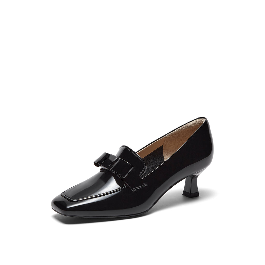 Patent Leather High Vamp Shoes with Ribbon