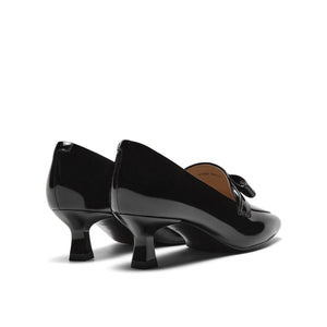 Patent Leather High Vamp Shoes with Ribbon