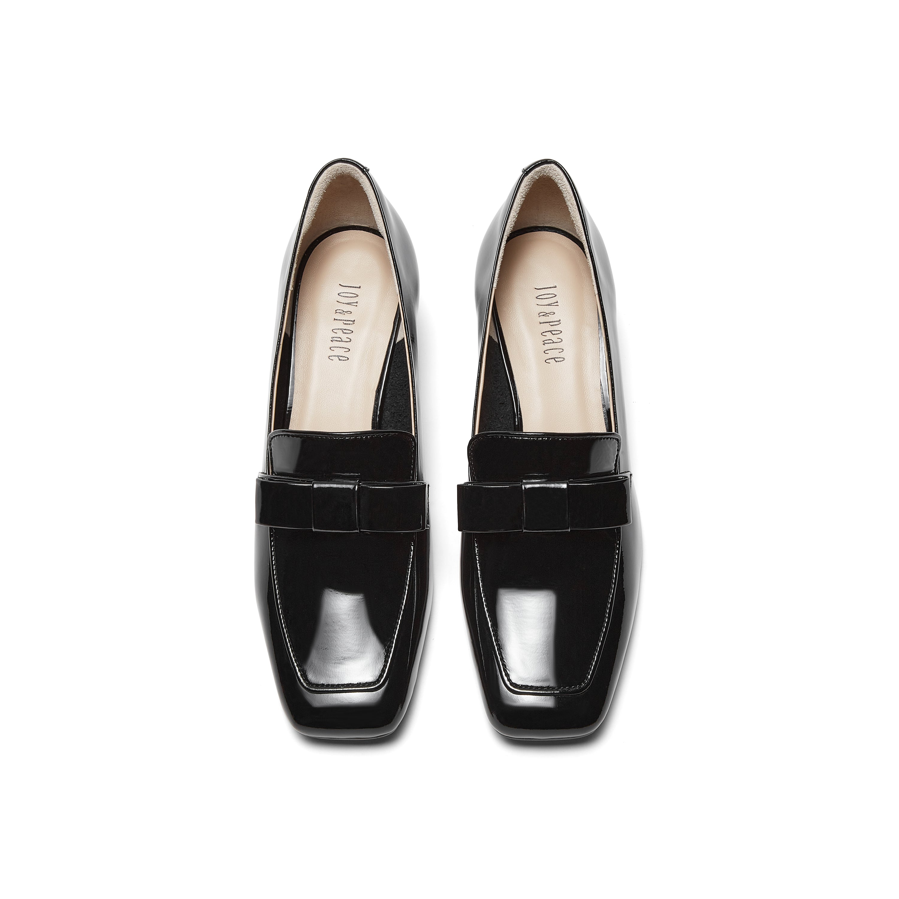 Patent Leather High Vamp Shoes with Ribbon