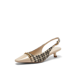 Plaid Patterned Slingback with small studs