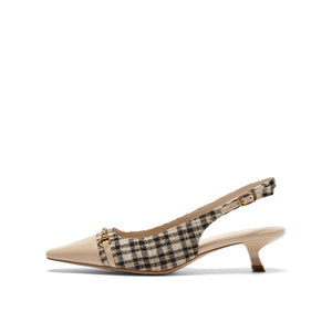 Plaid Patterned Slingback with small studs