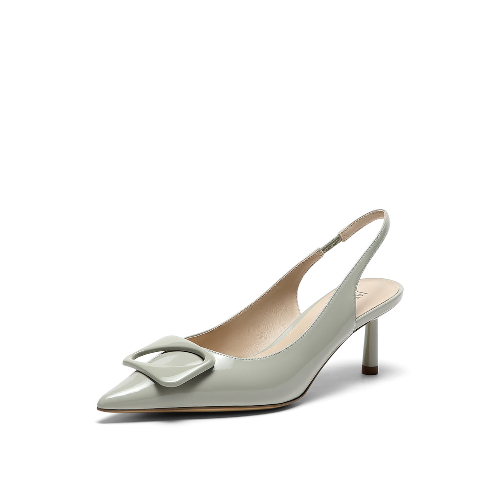 Pointed Toe Slingback with Square Metal Ornament
