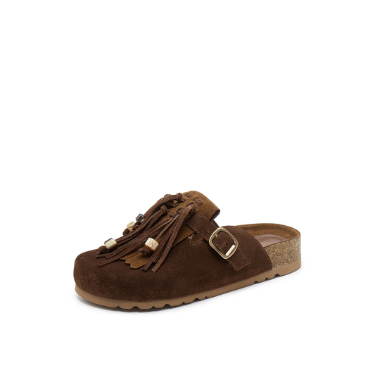 Calf Split Mules with Fringes
