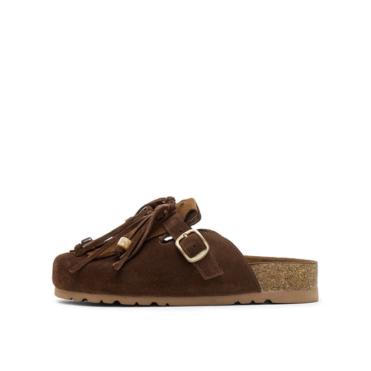 Calf Split Mules with Fringes