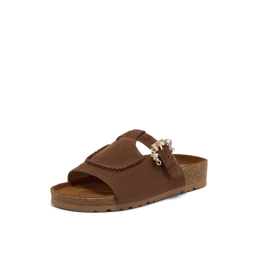 Embellished Buckle Calf Split Slippers
