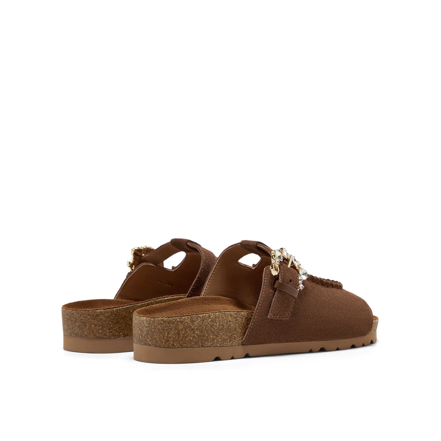 Embellished Buckle Calf Split Slippers