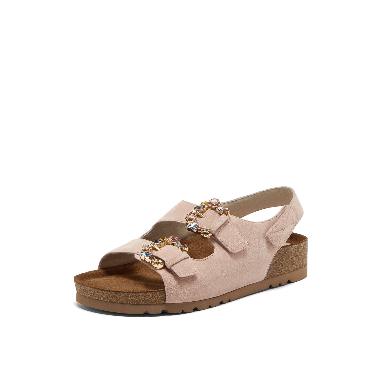 Embellished Buckle Kid Suede Sandals