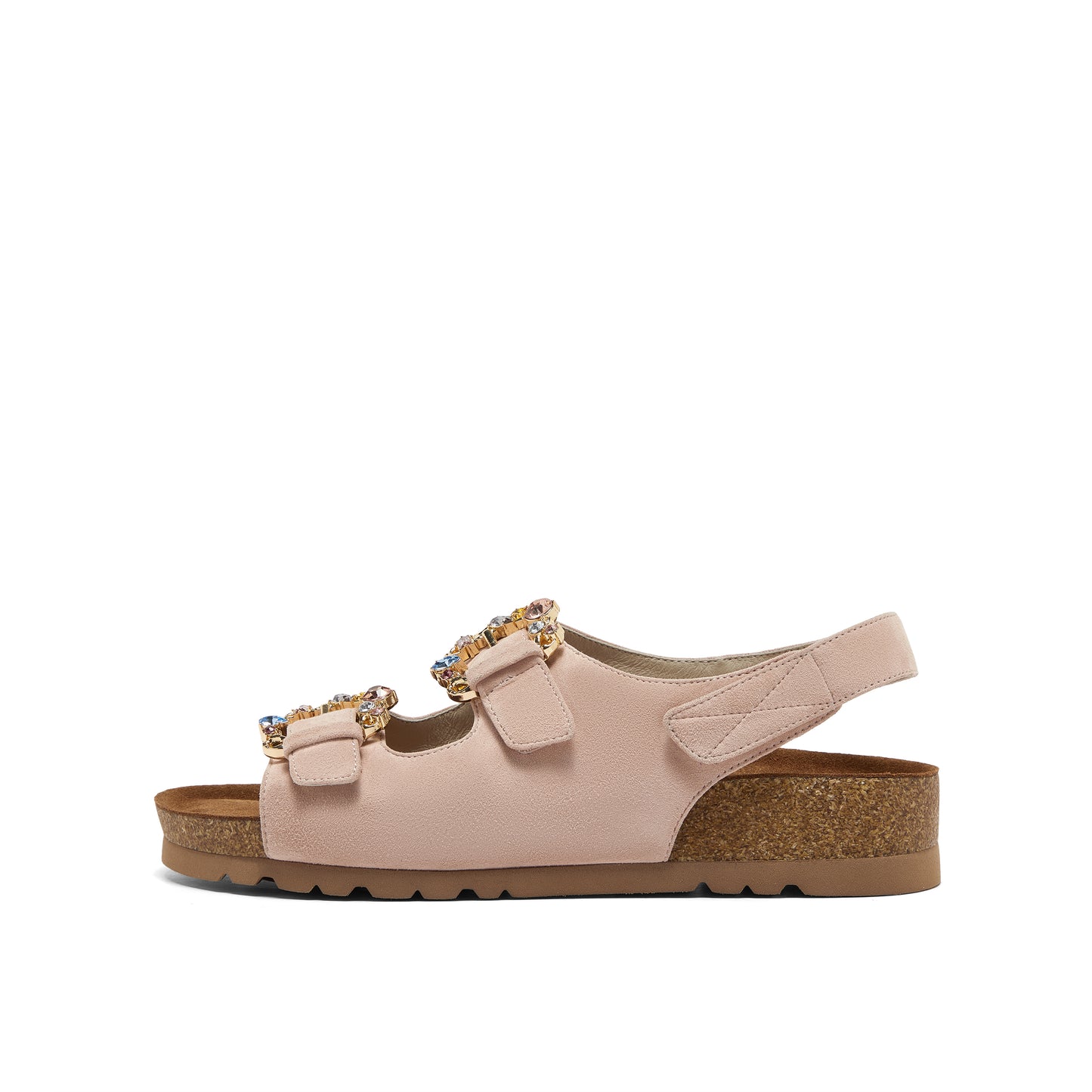 Embellished Buckle Kid Suede Sandals