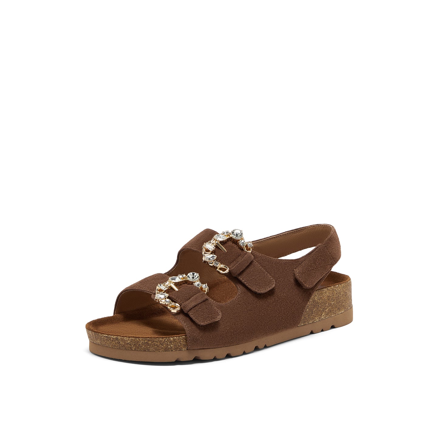 Embellished Buckle Kid Suede Sandals