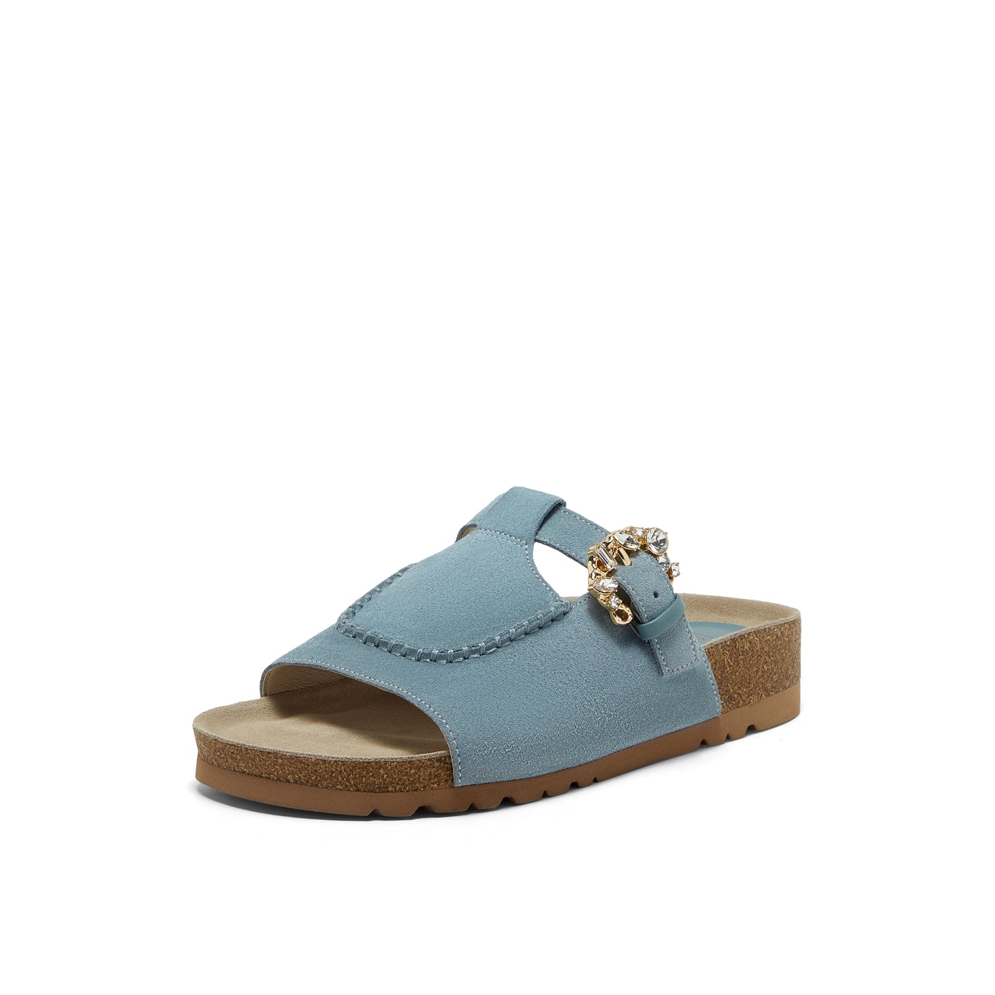 Embellished Buckle Calf Split Slippers