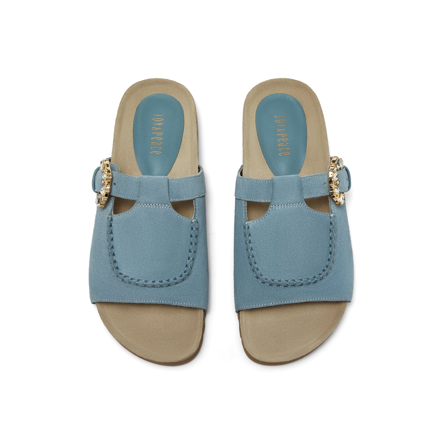 Embellished Buckle Calf Split Slippers