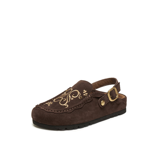 Wide Round Toe Sandals with Embroidery