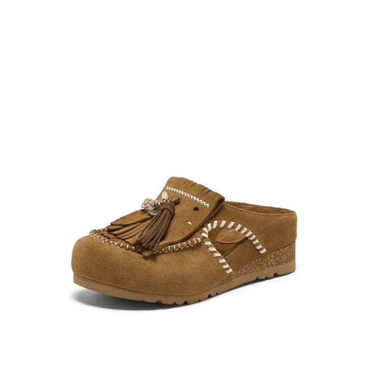 Wedged Mules with Tassels