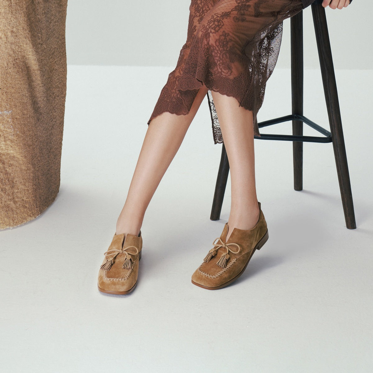 Calf Split Loafers with Tassels