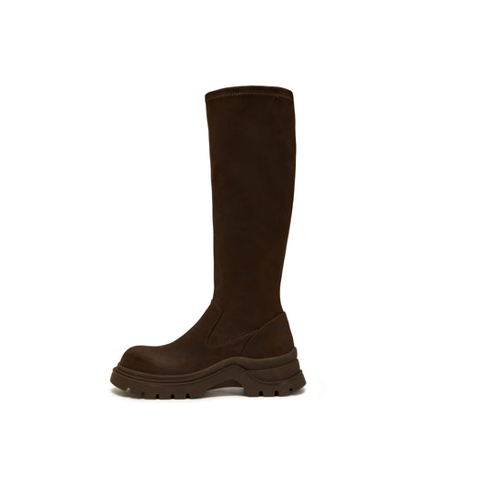 Brushed-off Stretch Fabric Chunky Long Boots