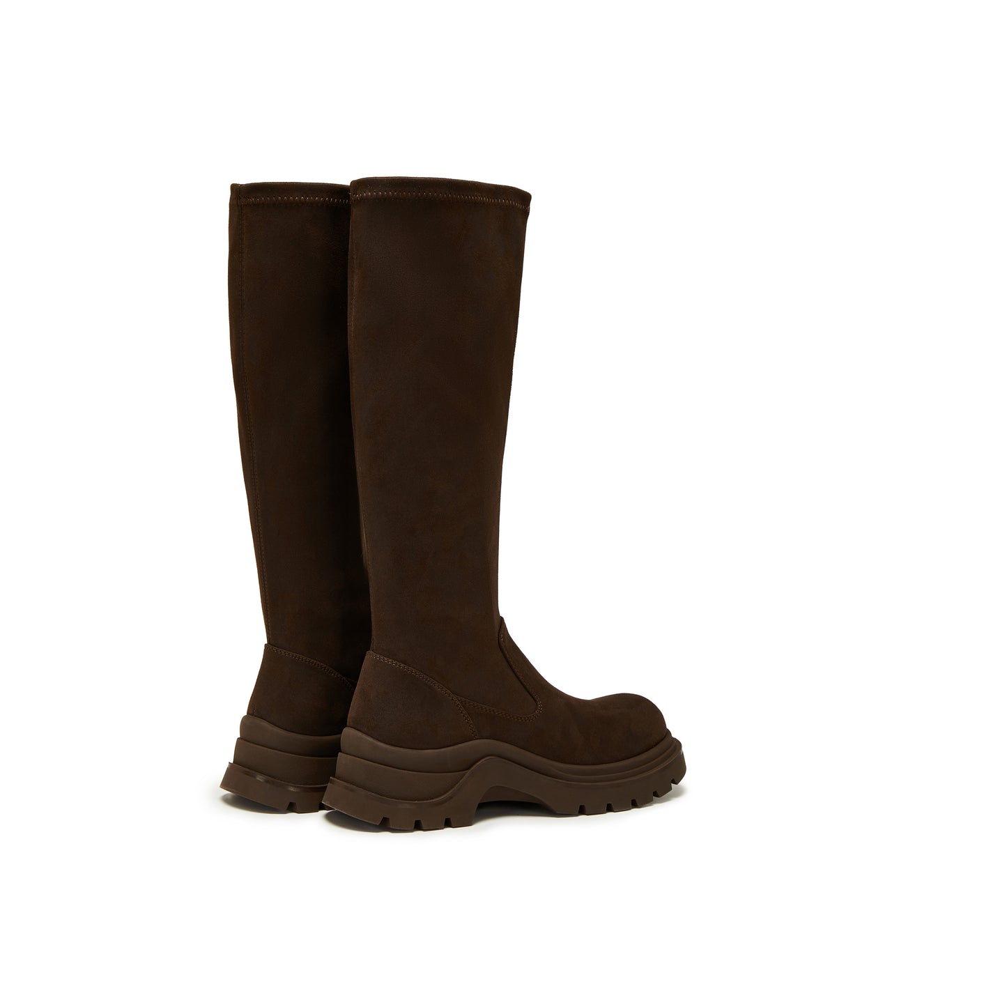 Brushed-off Stretch Fabric Chunky Long Boots