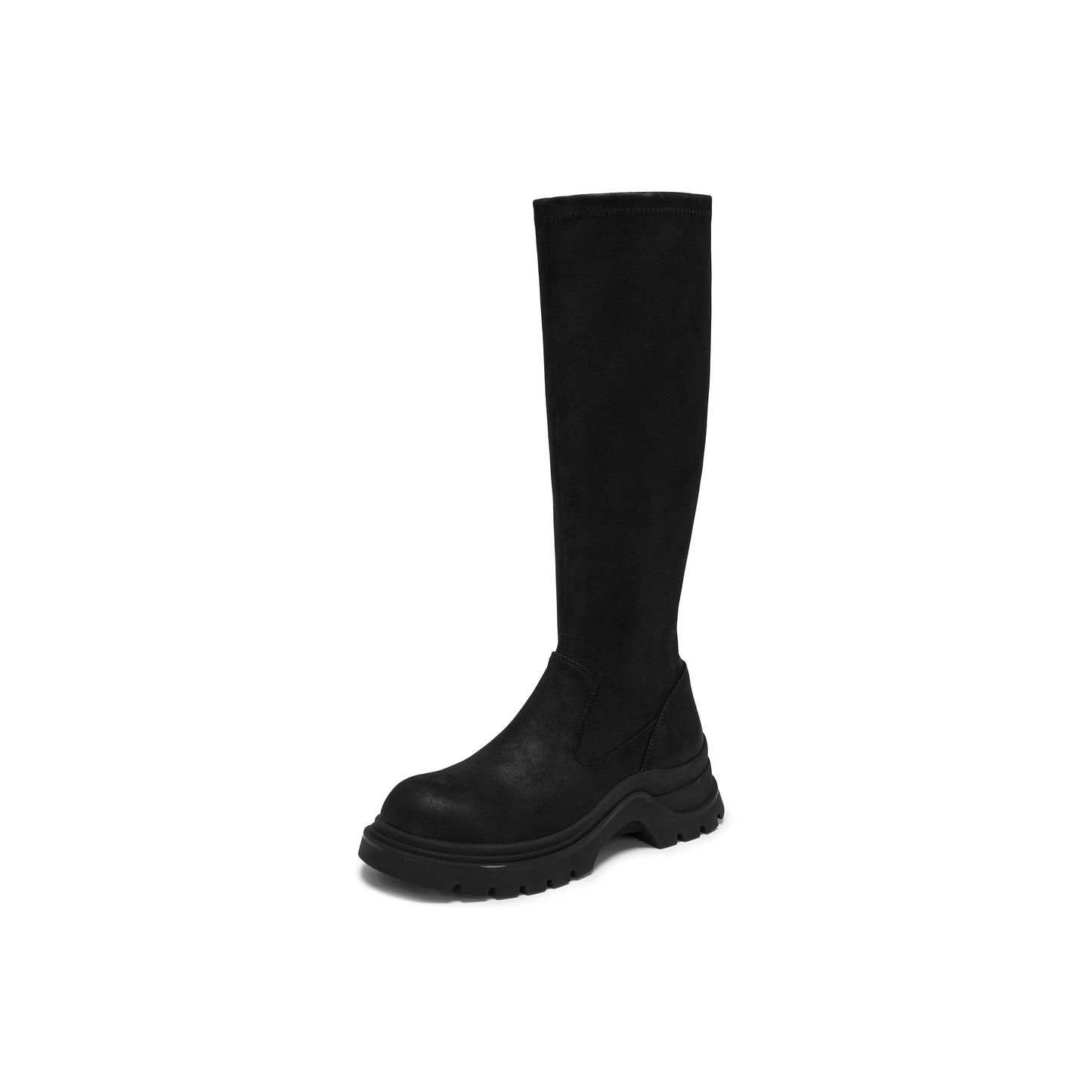 Brushed-off Stretch Fabric Chunky Long Boots