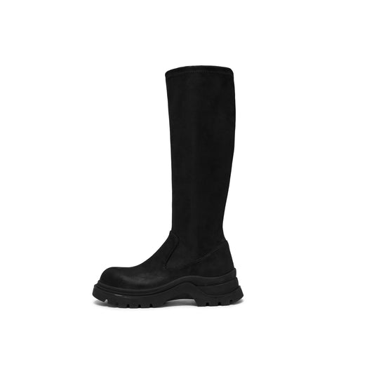 Brushed-off Stretch Fabric Chunky Long Boots