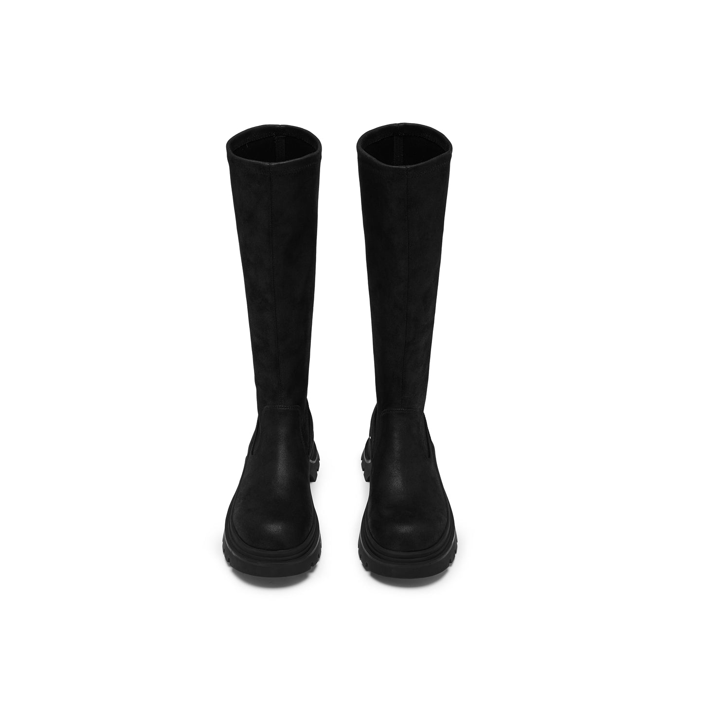 Brushed-off Stretch Fabric Chunky Long Boots