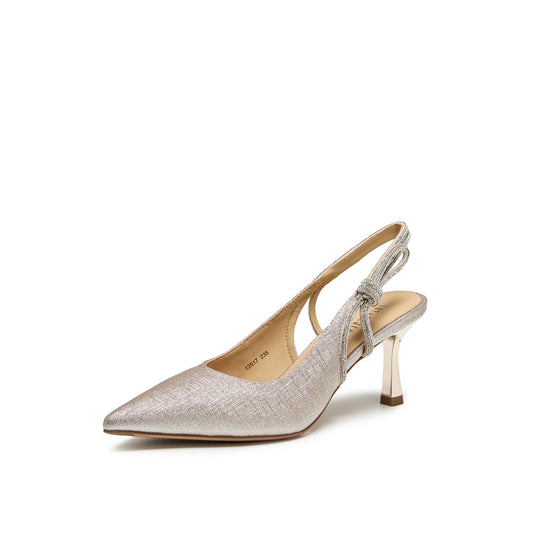 Pointed Toe Glitter Slingback Heels