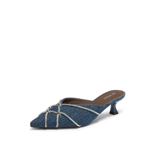 Denim Mule with Crystal Embellishments