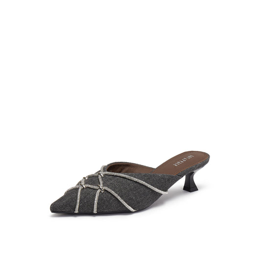 Denim Mule with Crystal Embellishments