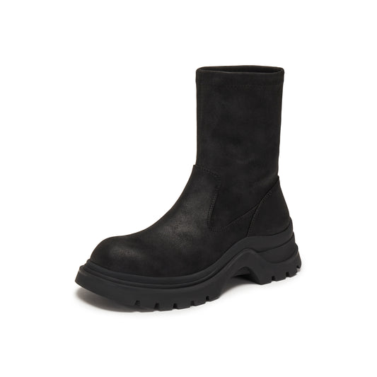 Brushed-off Stretch Fabric Chunky Short Boots