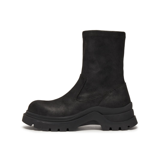 Brushed-off Stretch Fabric Chunky Short Boots