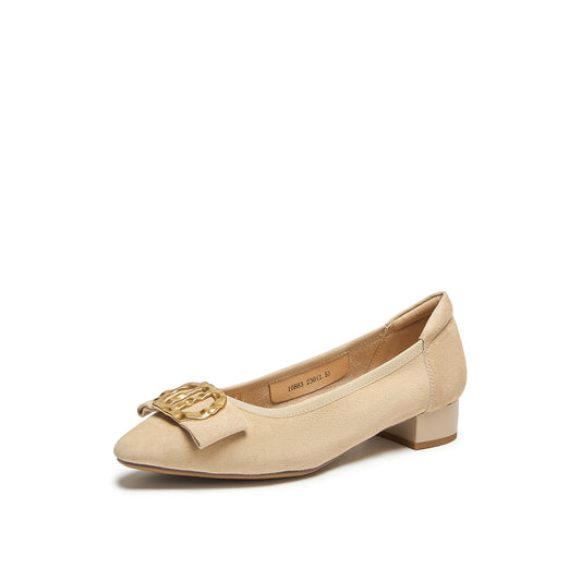 Metal Buckle Suede Pumps