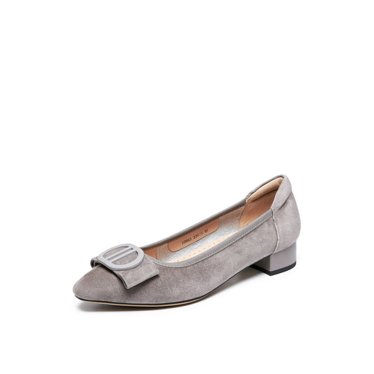 Pointed Toe Mid Heel Pumps with Buckle