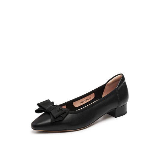 Pointed Toe Mid Heel Pumps with Ribbon