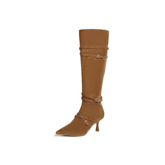 Pointed-toe Multi-strap Long Boots