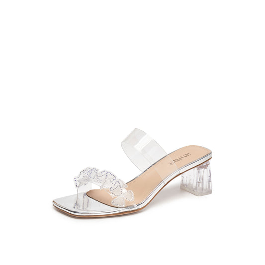 3D Embellished Transparent Heel Sandals