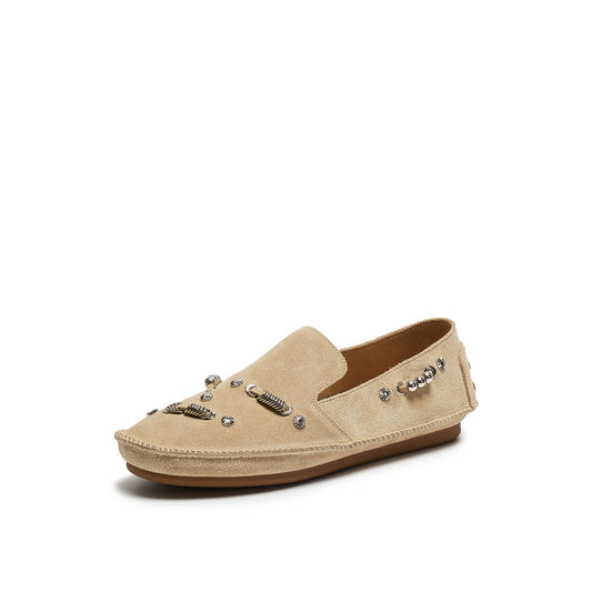 Metallic Ring & Bead Embellished Slip-On Shoes