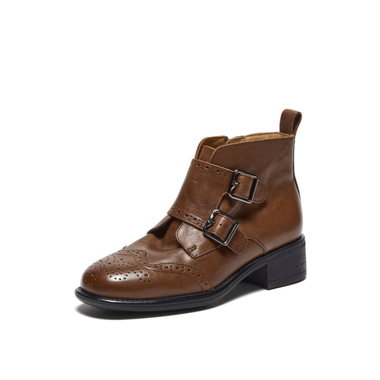 Washed Leather Monkstrap Short Boots