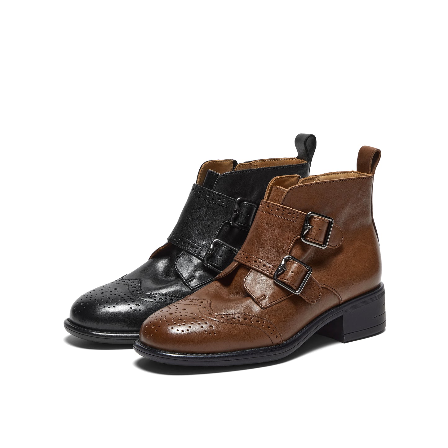 Washed Leather Monkstrap Short Boots