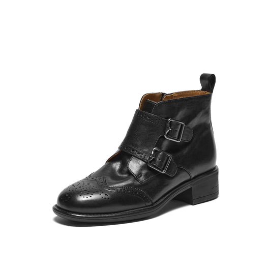 Washed Leather Monkstrap Short Boots