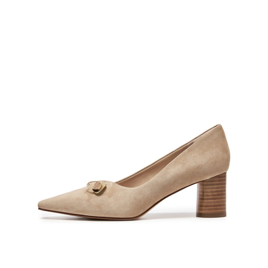 Asymmetrical Topline Mi-heel Pumps with Embellishment