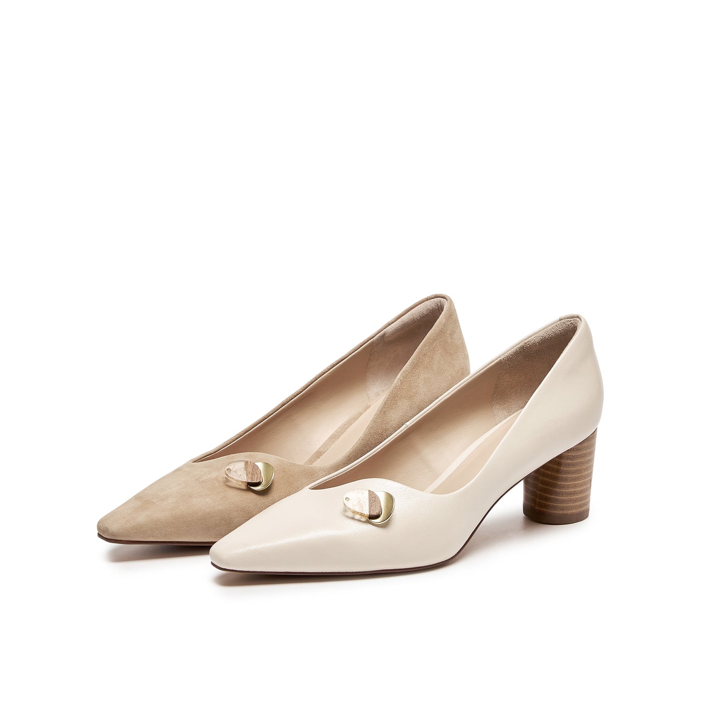 Asymmetrical Topline Mi-heel Pumps with Embellishment