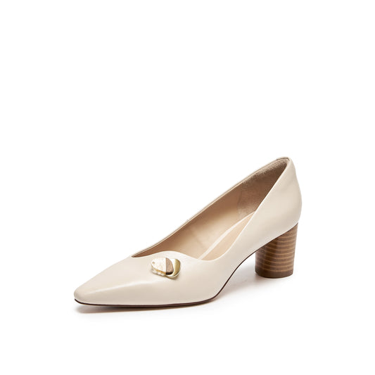 Asymmetrical Topline Mi-heel Pumps with Embellishment