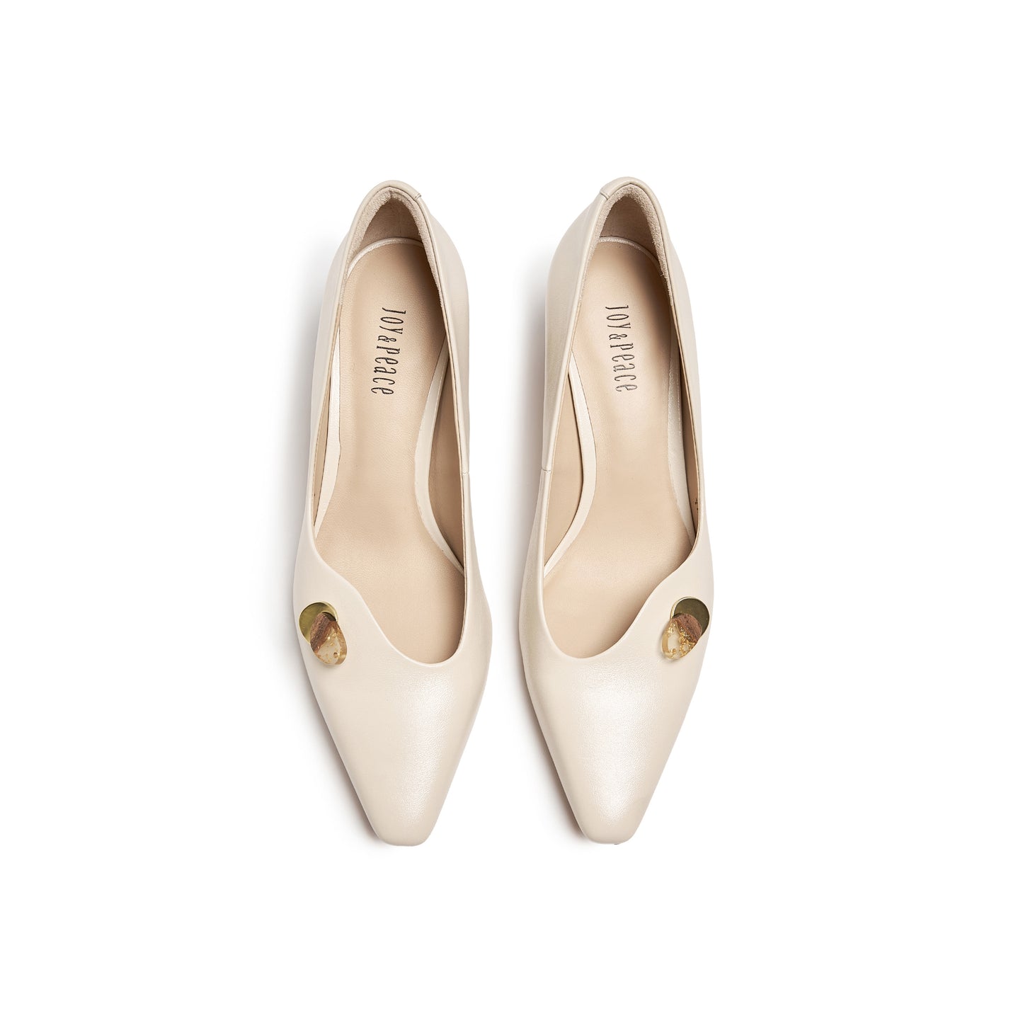 Asymmetrical Topline Mi-heel Pumps with Embellishment
