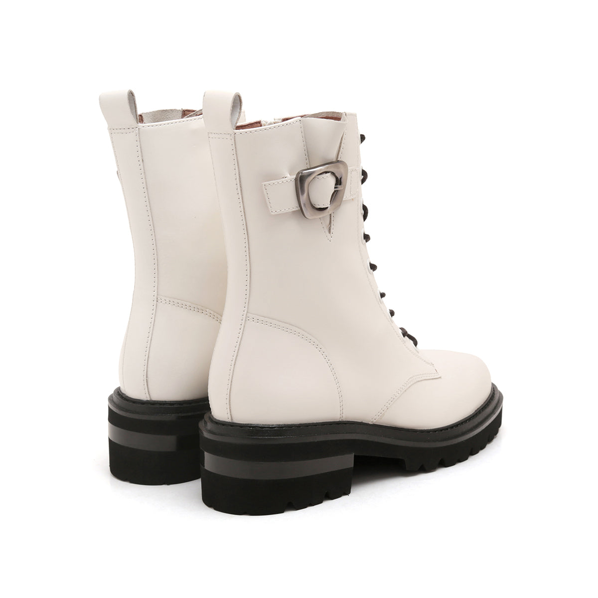 Metal Buckle Calf Leather Combat Boots