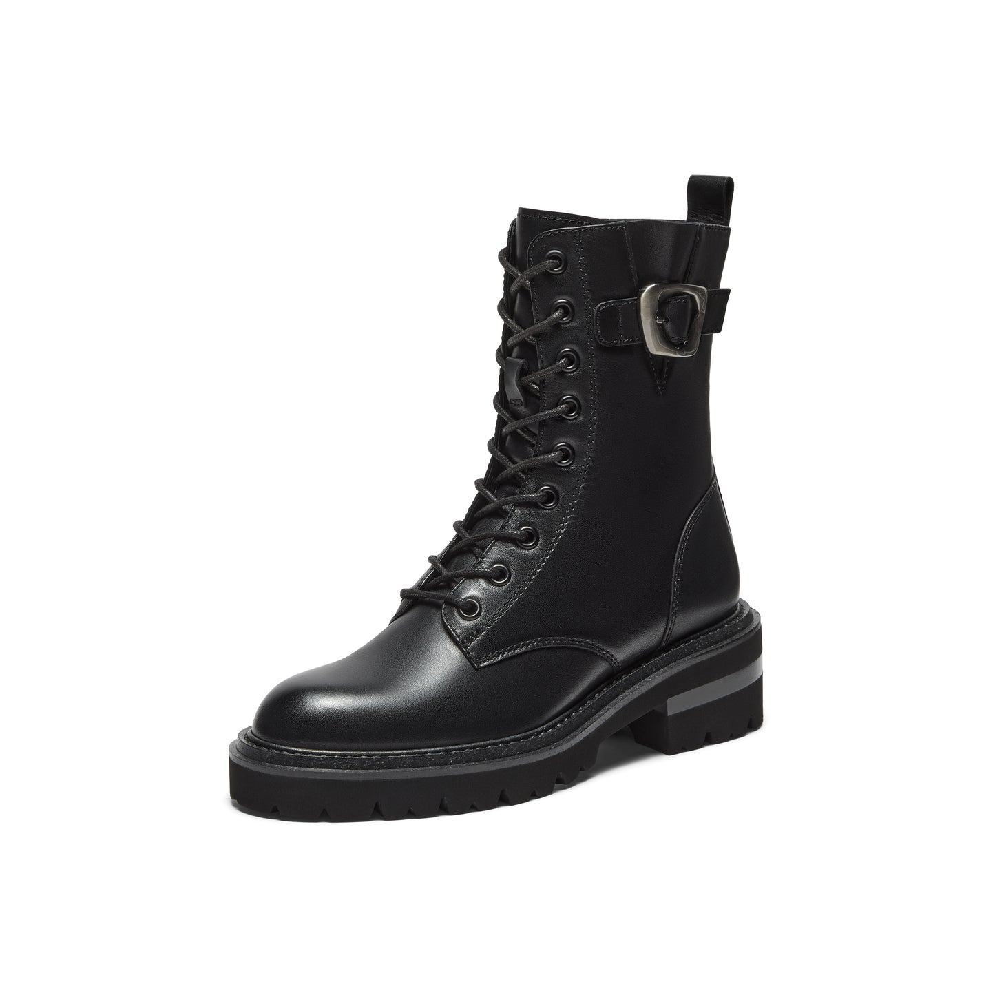 Metal Buckle Calf Leather Combat Boots