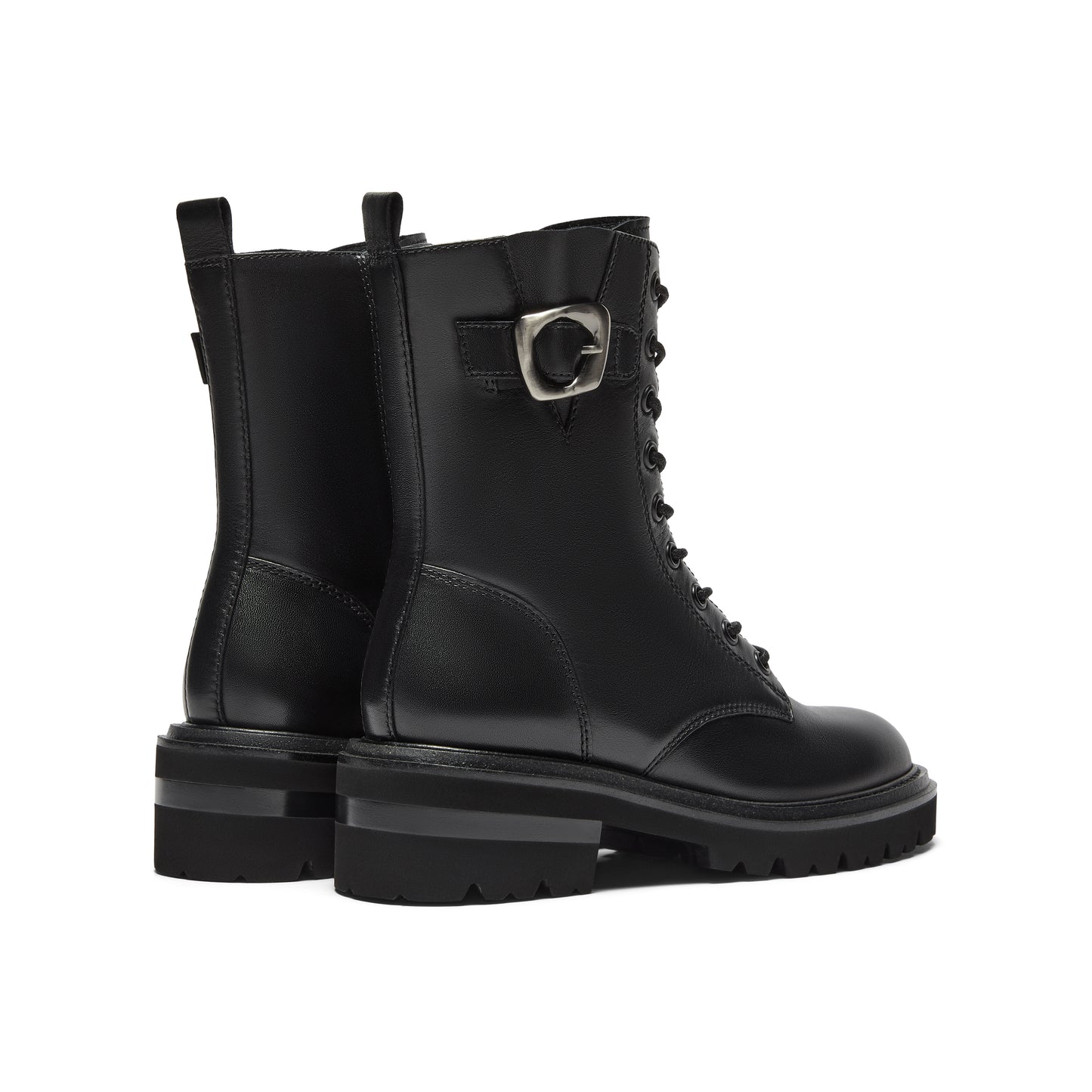 Metal Buckle Calf Leather Combat Boots
