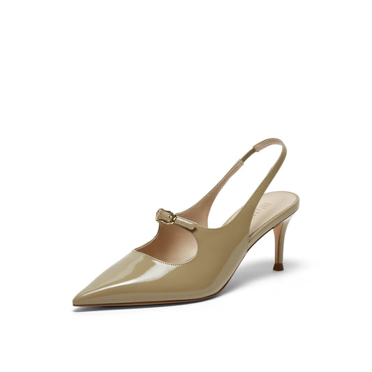 Calf Pointed-toe Slingback Heels