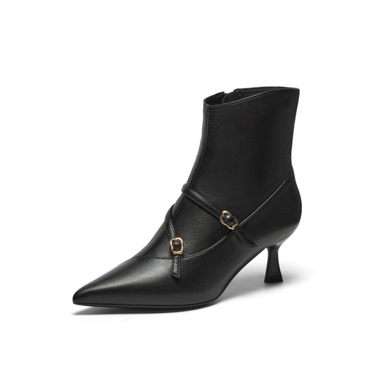 Multi-Straps Pointed Toe Ankle Boots