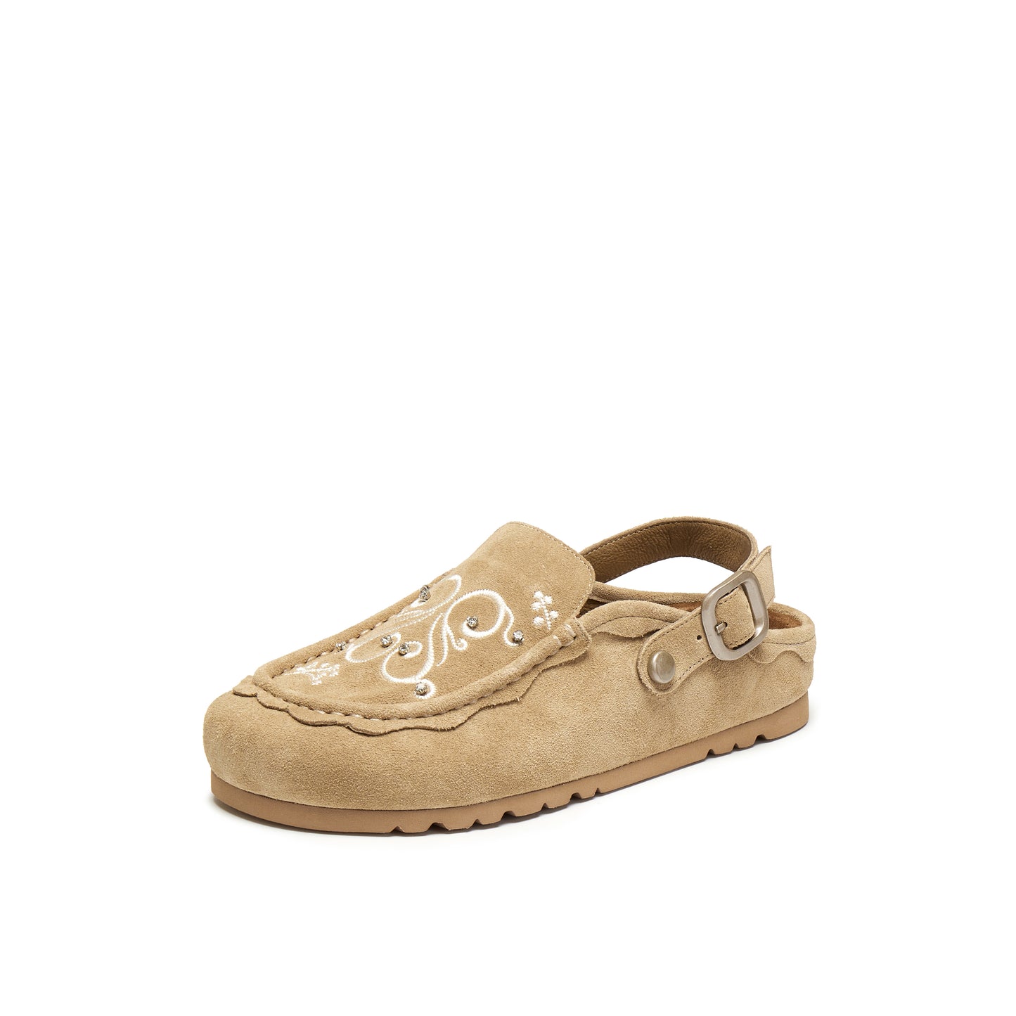 Wide Round Toe Sandals with Embroidery