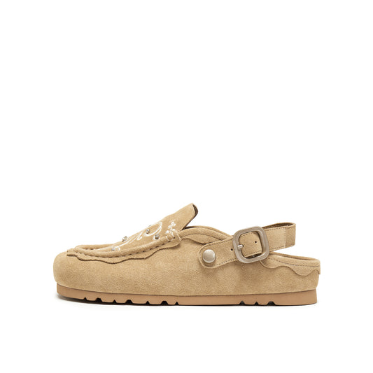 Wide Round Toe Sandals with Embroidery