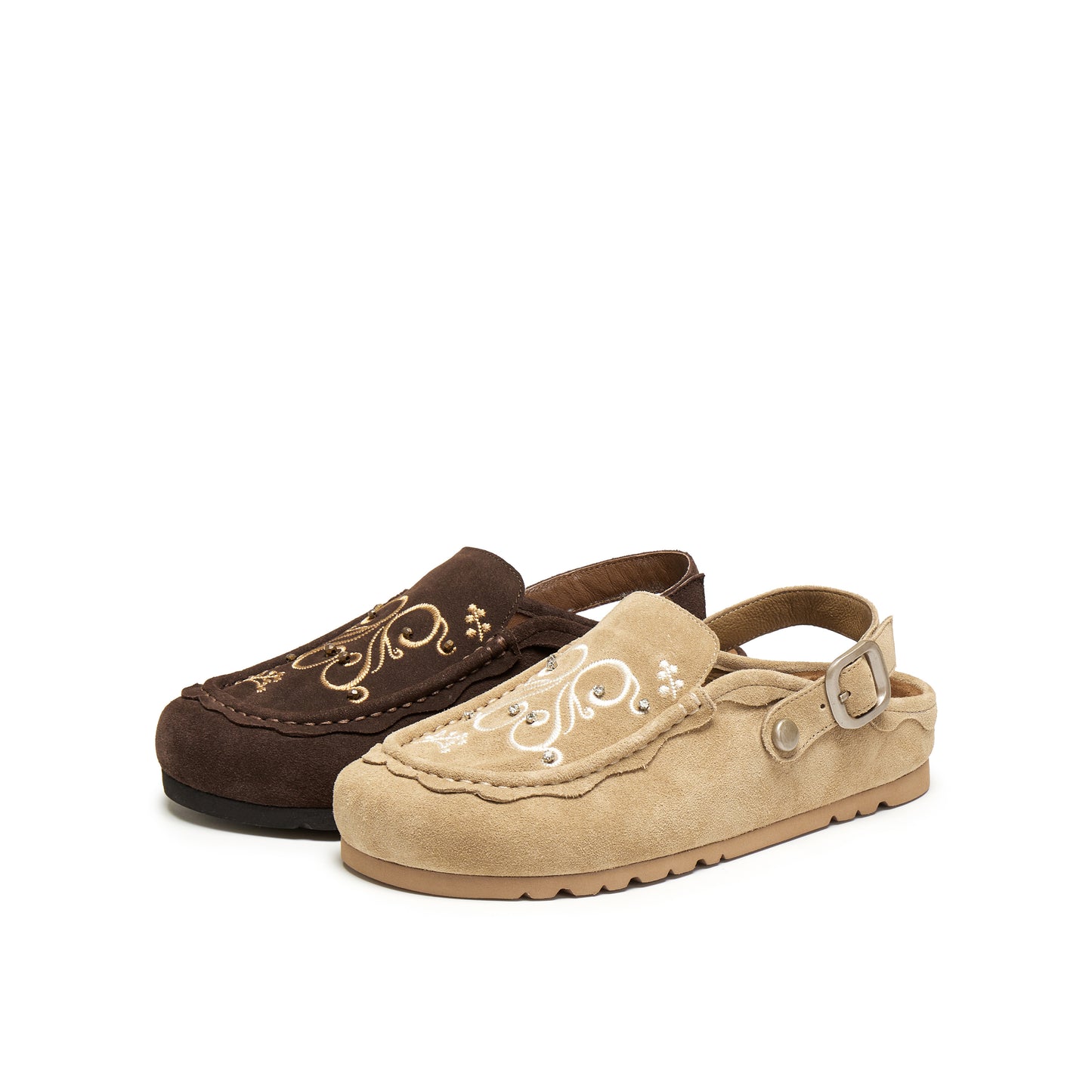 Wide Round Toe Sandals with Embroidery