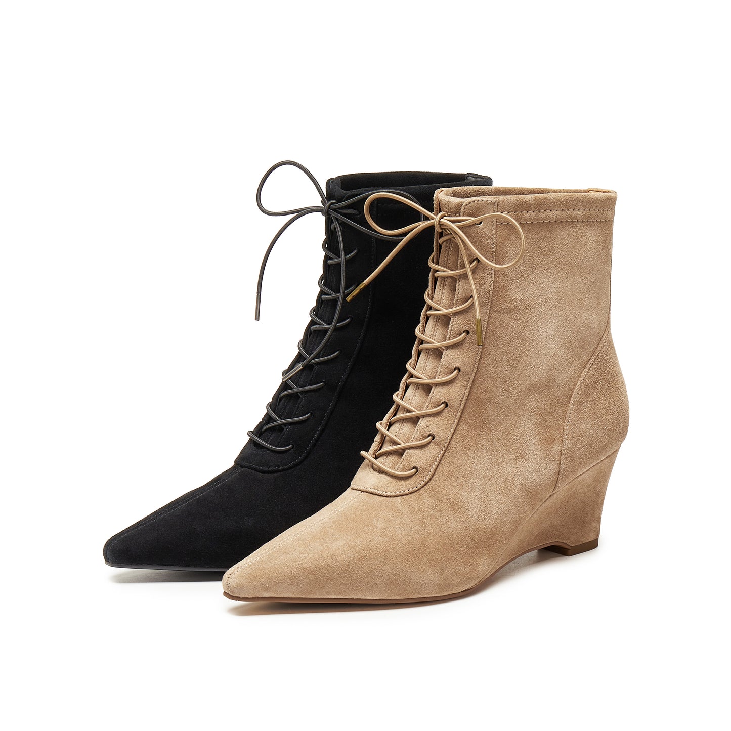 Stretch Kid Suede Wedge Short Boots
